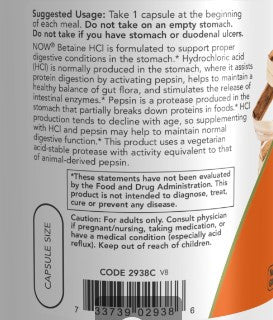 NOW Betaine HCl 648mg 120vc