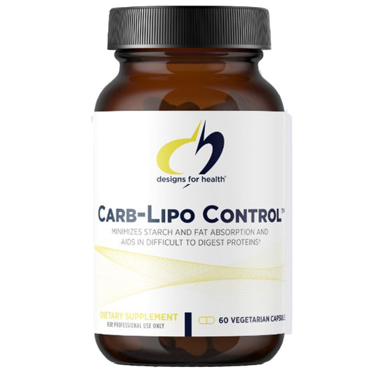 Supplement bottle labeled 'Carb-Lipo Control' by Designs for Health on a white background
