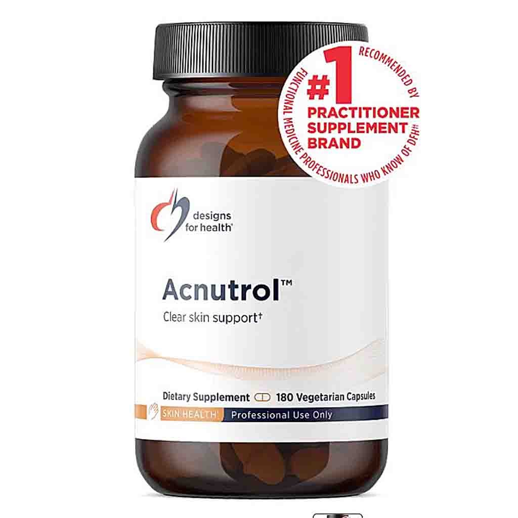 Supplement bottle labeled 'Acnutrol' with branding on a white background