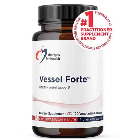 Supplement bottle labeled 'Vessel Forte' by Designs for Health on a white background