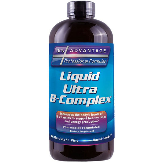 Bottle of Dr's Advantage Liquid Ultra B-Complex on a white background