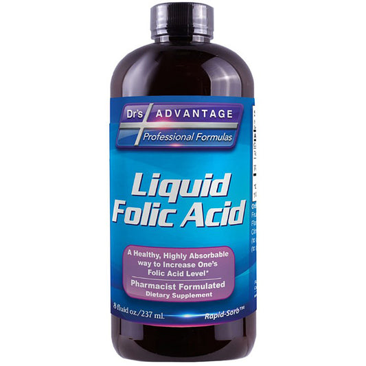 Bottle of Dr's Advantage Liquid Folic Acid on a white background