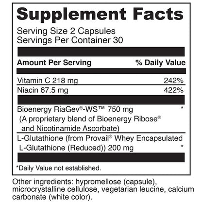 Supplement facts label with detailed nutritional information on a white background