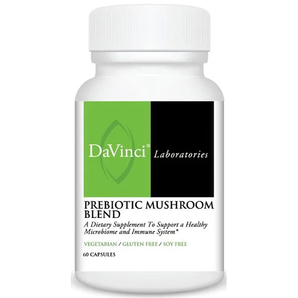 DaVinci Laboratories prebiotic mushroom blend supplement bottle on a white background