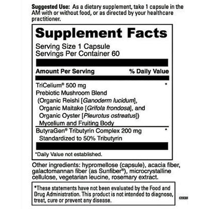 Supplement label with text and product details on a white background