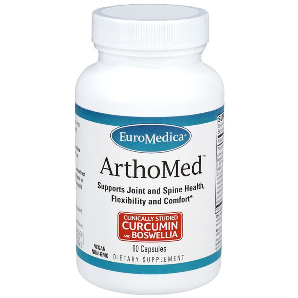 Supplement bottle labeled 'ArthoMed' by Euromedica on a white background