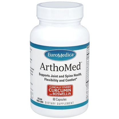 Supplement bottle labeled 'ArthoMed' by Euromedica on a white background