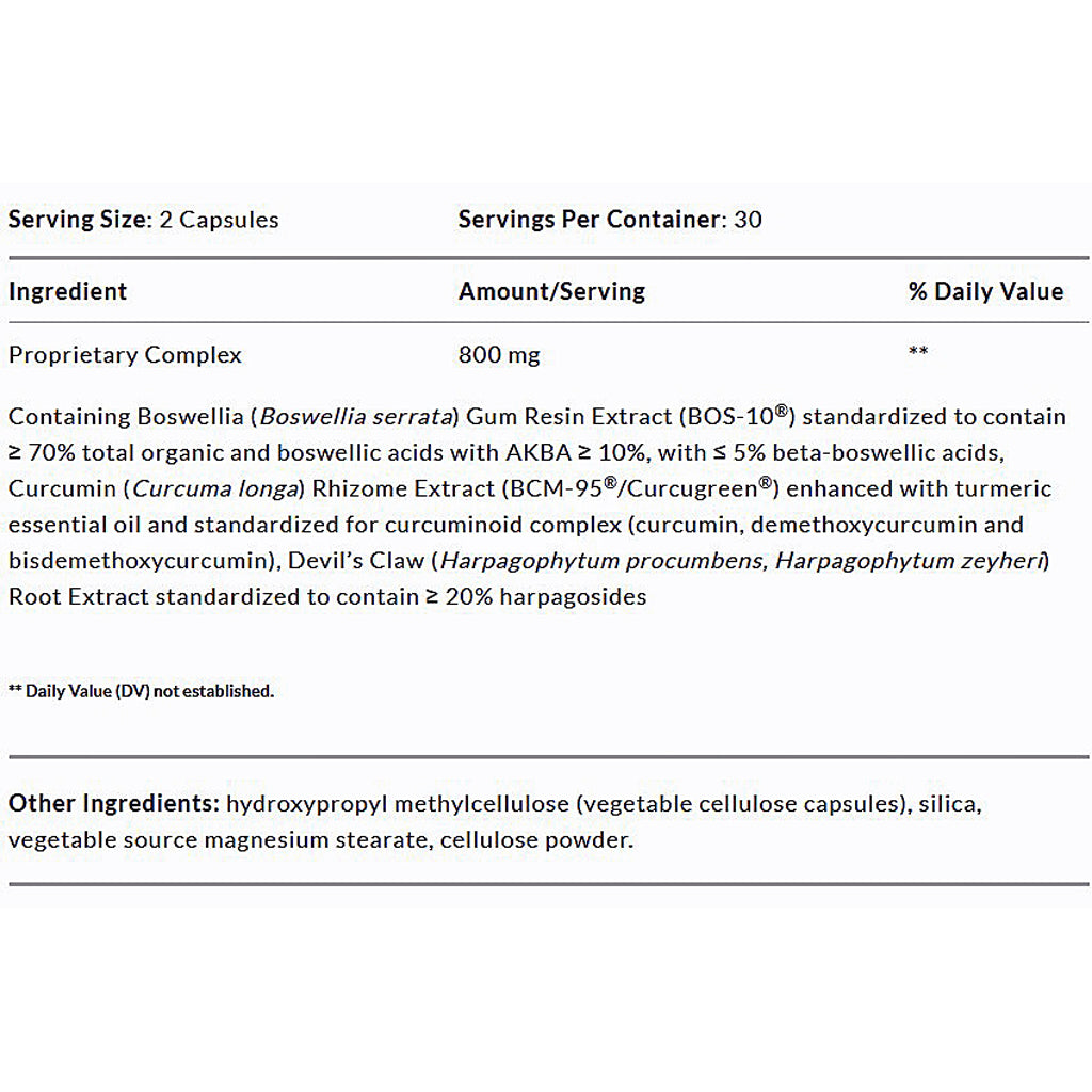 Nutritional supplement label with ingredient list and serving information.