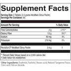 Supplement facts label with nutritional information on a white background