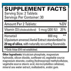 Supplement facts label with detailed nutritional information on a white background