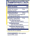 Supplement facts label with detailed nutritional information on a white background