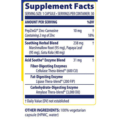 Supplement facts label with detailed nutritional information on a white background