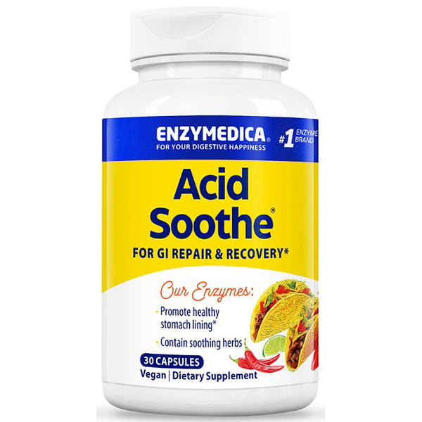 Enzymedica Acid Soothe supplement bottle on a white background