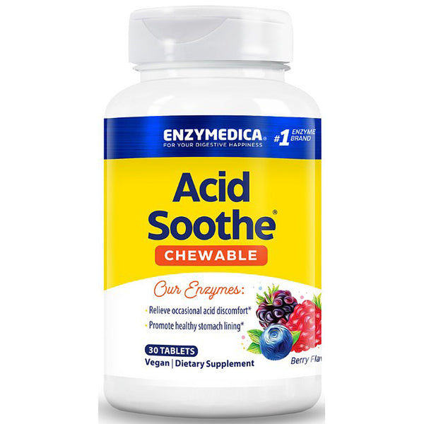 Enzymedica Acid Soothe Chewable supplement bottle on a white background