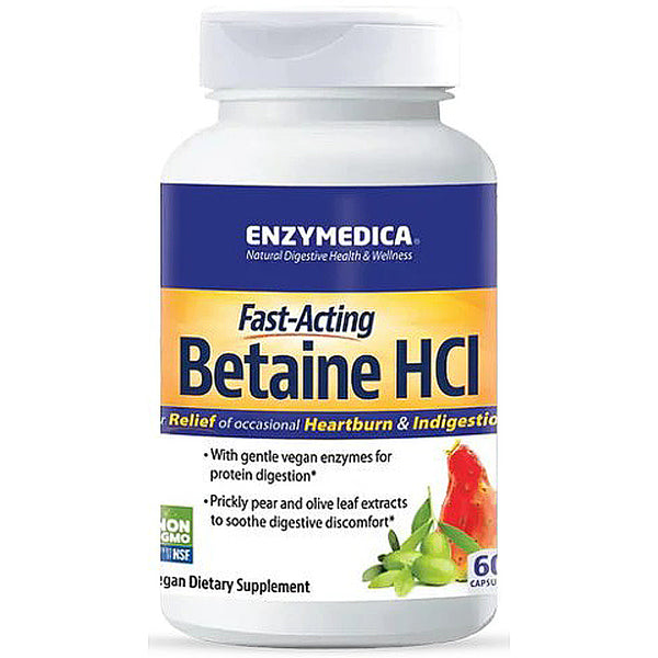 Enzymedica Betaine HCl supplement bottle on a white background