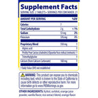 Supplement facts label with nutritional information on a white background
