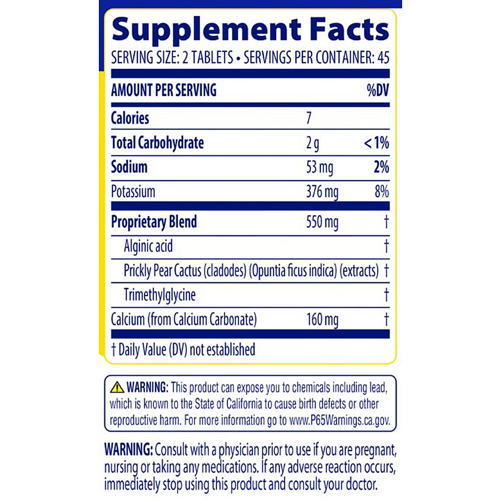 Supplement facts label with detailed nutritional information on a white background