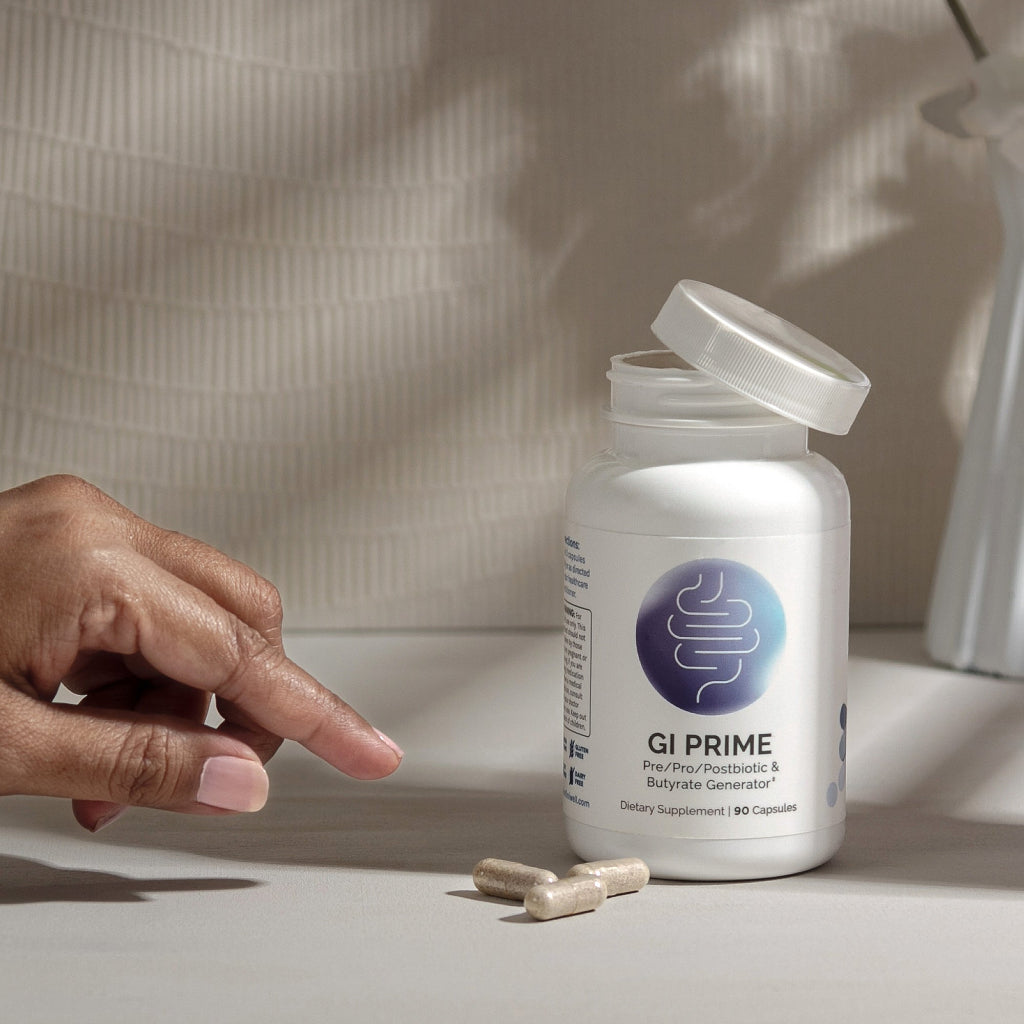 InfiniWell GI Prime product label, overall digestive support, pre/pro/post biotics, immune and gut support 