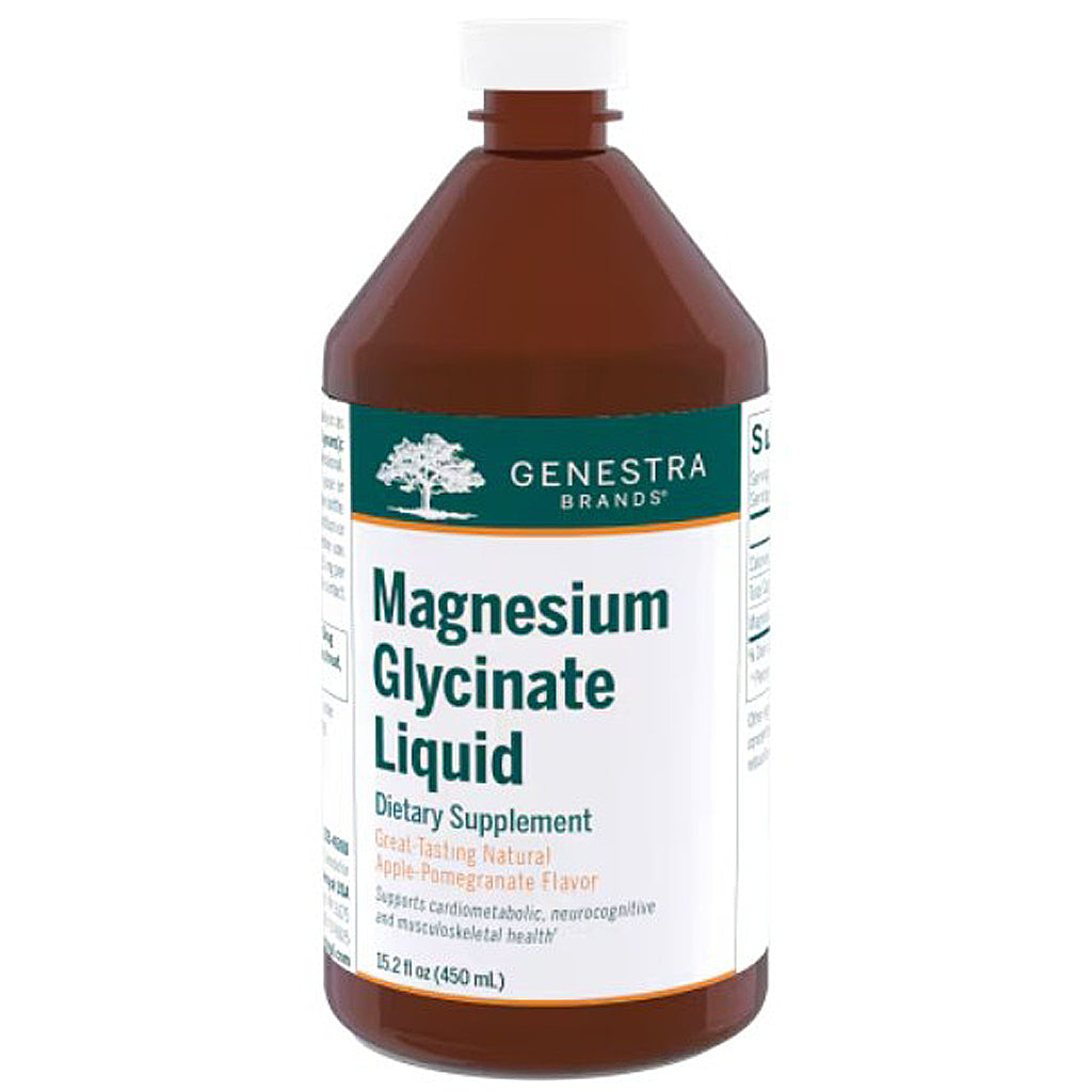Bottle of Genestra Brands Magnesium Glycinate Liquid on a white background