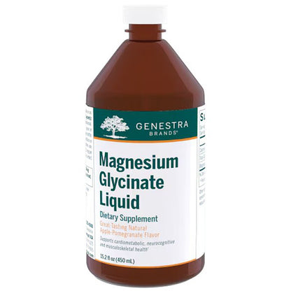 Bottle of Genestra Brands Magnesium Glycinate Liquid on a white background