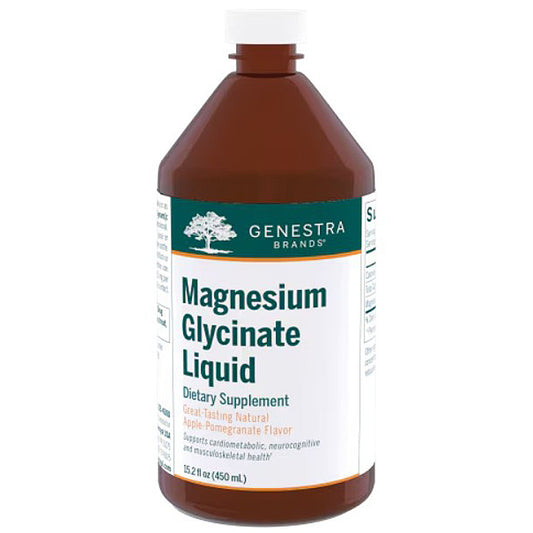 Bottle of Genestra Brands Magnesium Glycinate Liquid on a white background