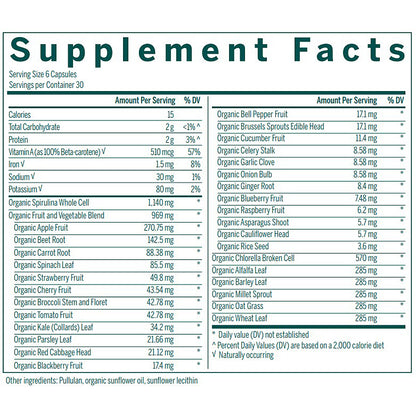 Supplement facts label with detailed nutritional information on a white background