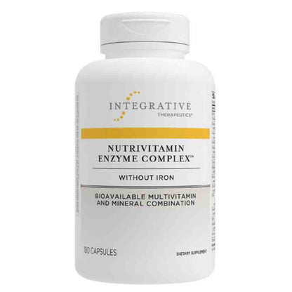 Supplement bottle labeled 'Nutrivitamin Enzyme Complex' by Integrative Therapeutics on a white background