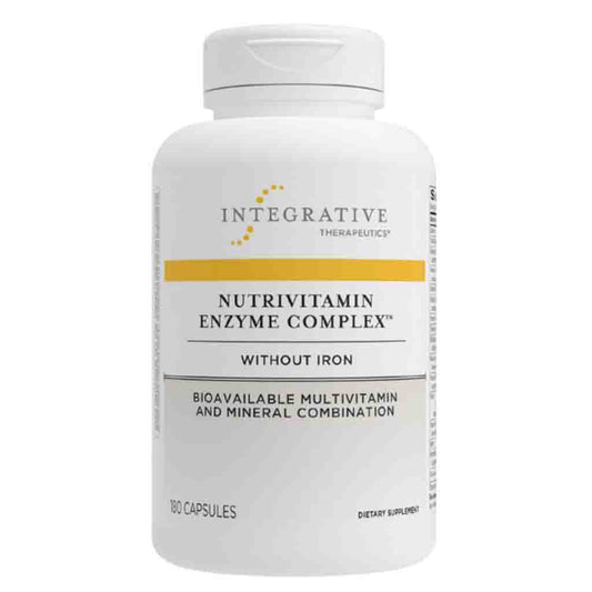 Supplement bottle labeled 'Nutrivitamin Enzyme Complex' by Integrative Therapeutics on a white background