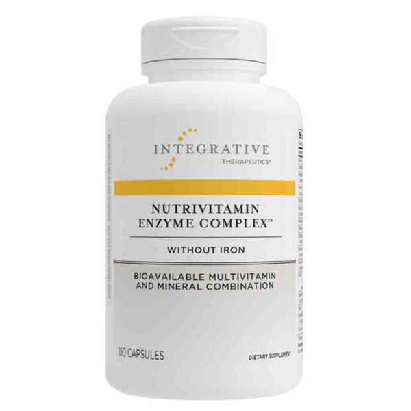 Supplement bottle labeled 'Nutrivitamin Enzyme Complex' by Integrative Therapeutics on a white background