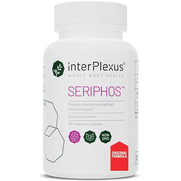 Supplement bottle labeled 'interPlexus Seriphos' on a white background