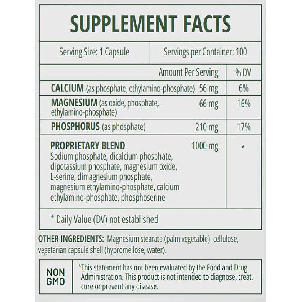 Supplement facts label with nutritional information on a white background