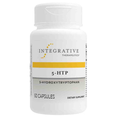 Supplement bottle labeled 'Integrative Therapeutics 5-HTP' on a white background