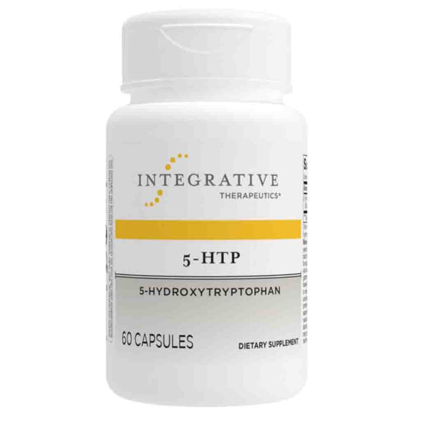 Supplement bottle labeled 'Integrative Therapeutics 5-HTP' on a white background