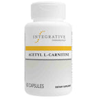 Supplement bottle labeled 'Acetyl L-Carnitine' by Integrative Therapeutics on a white background