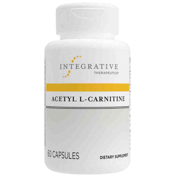 Supplement bottle labeled 'Acetyl L-Carnitine' by Integrative Therapeutics on a white background