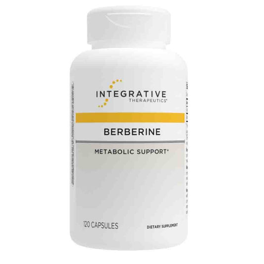 Supplement bottle labeled 'Berberine' by Integrative Therapeutics on a white background