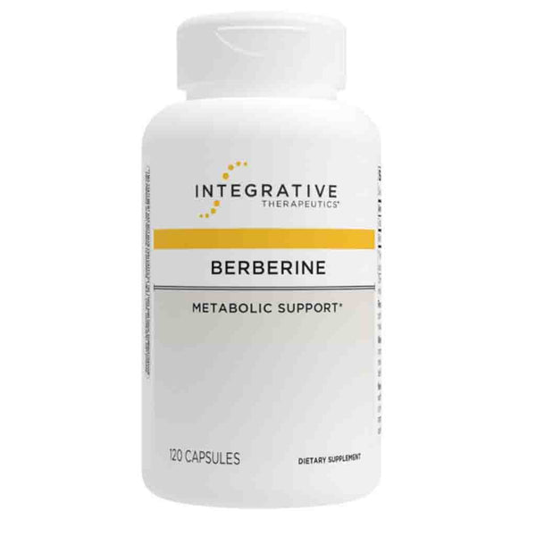 Supplement bottle labeled 'Berberine' by Integrative Therapeutics on a white background