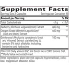 Supplement facts label with barberry, Oregon grape, and goldenseal extracts on a white background