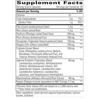 Supplement facts label with detailed nutritional information on a white background