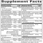 Supplement facts label with detailed nutritional information