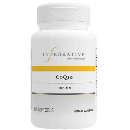 Supplement bottle labeled 'CoQ10' by Integrative Therapeutics on a white background