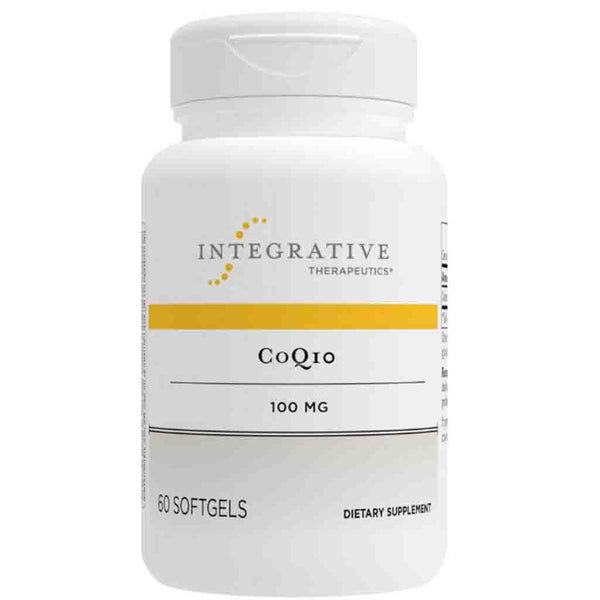Supplement bottle labeled 'CoQ10' by Integrative Therapeutics on a white background
