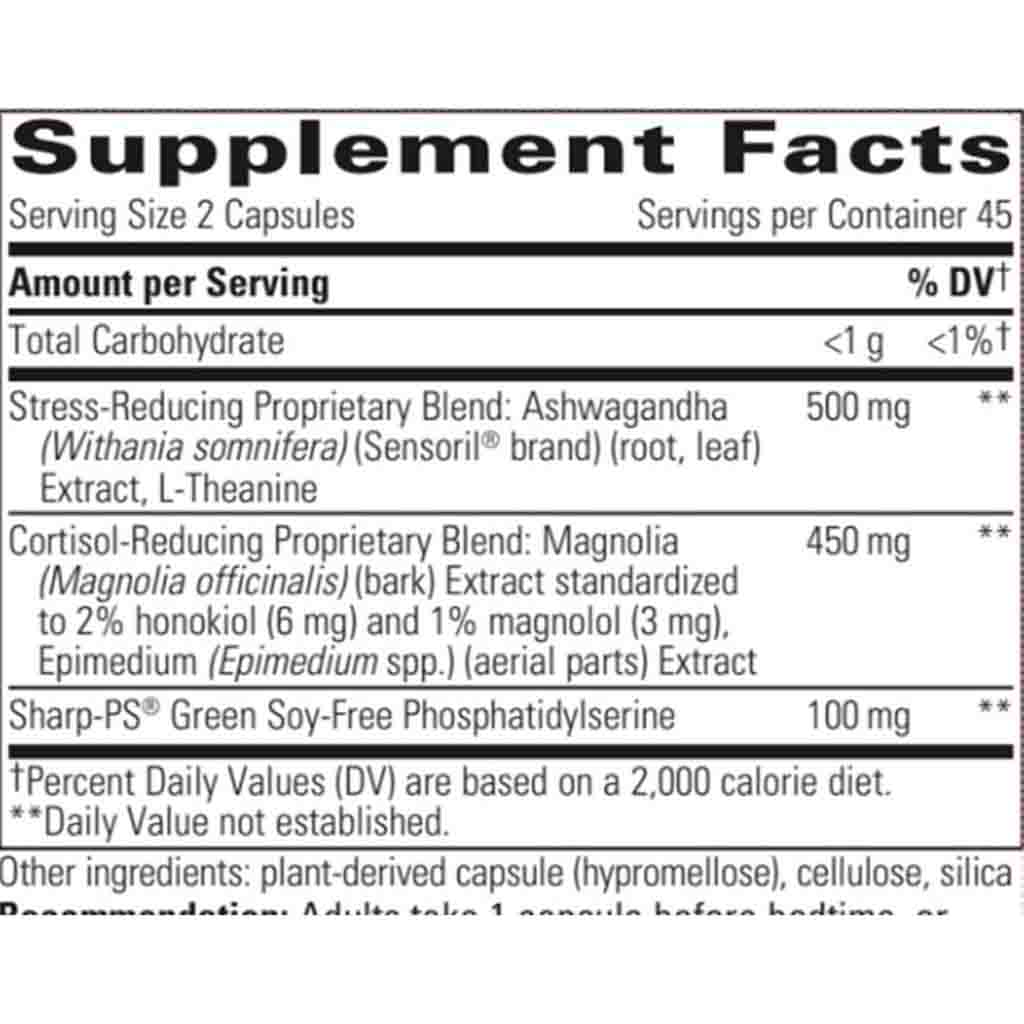 Supplement facts label with various ingredients and their amounts per serving.
