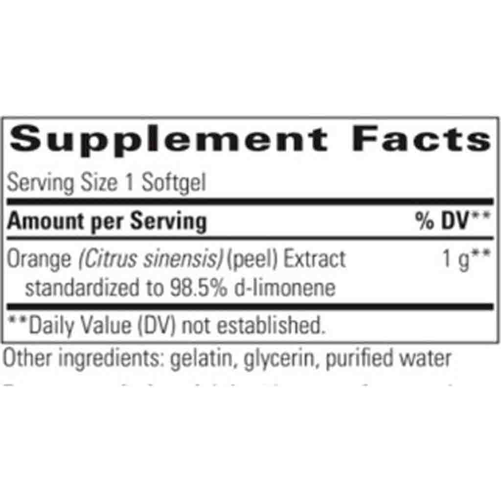 Supplement facts label for a product with orange peel extract on a white background