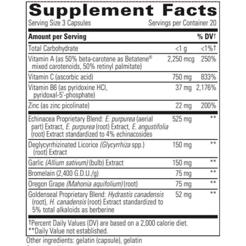 Supplement facts label with detailed nutritional information on a white background