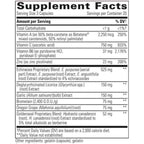 Supplement facts label with detailed nutritional information on a white background
