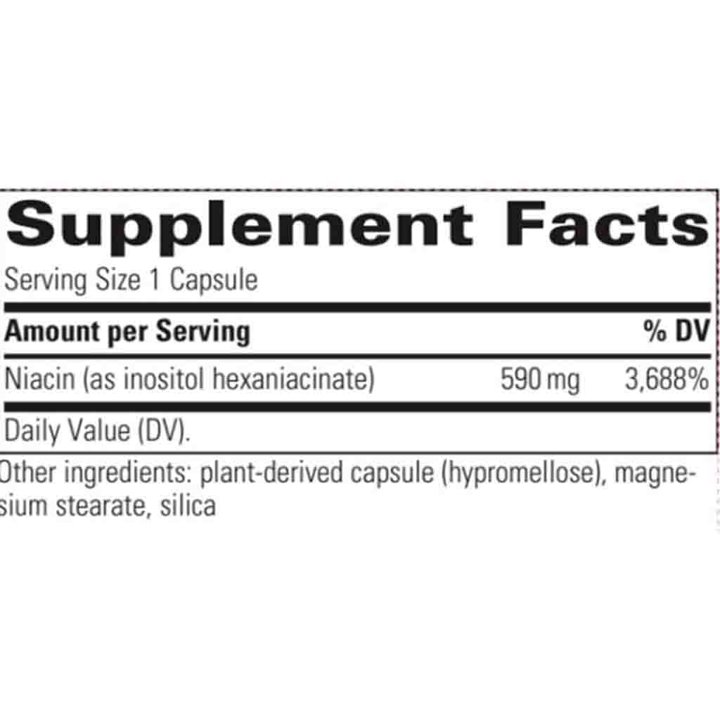 Supplement facts label with niacin content on a white background