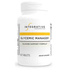 Supplement bottle labeled 'Glycemic Manager' by Integrative Therapeutics on a white background