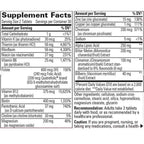Supplement facts label with detailed nutritional information on a white background