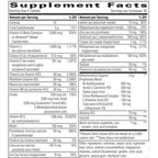 Supplement facts label with detailed nutritional information on a white background